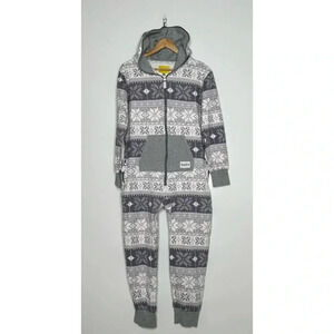 Tipsy Elves Gray Snowflake Hooded Onesie Jumpsuit Size Small